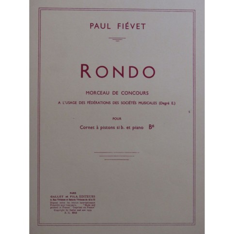 FIÉVET Paul Rondo Piano Cornet à Pistons 1939