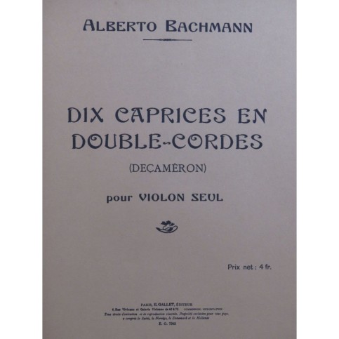 BACHMANN Alberto Dix Caprices en double-cordes Violon seul ca1920