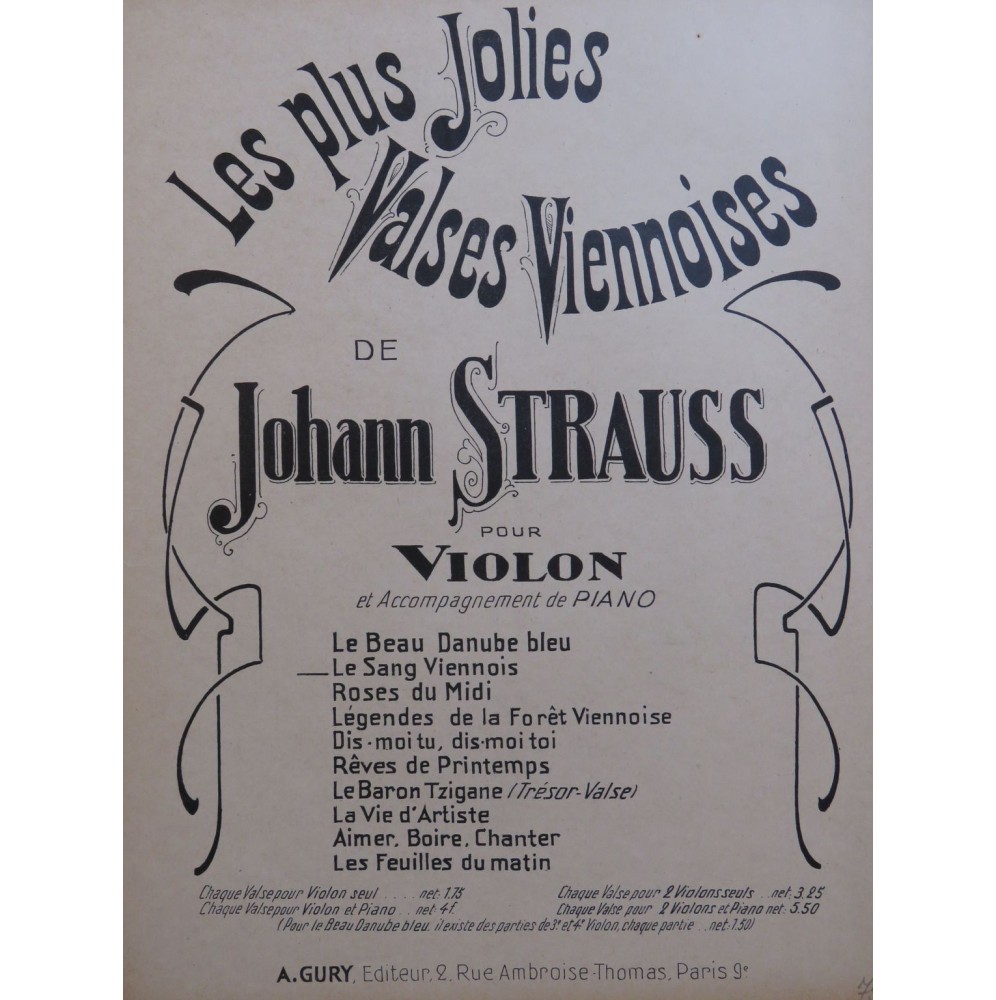 STRAUSS Johann Le Sang Viennois Piano Violon