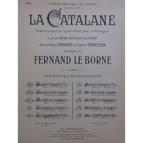 LE BORNE Fernand La Catalane No 3 Chant Piano 1907