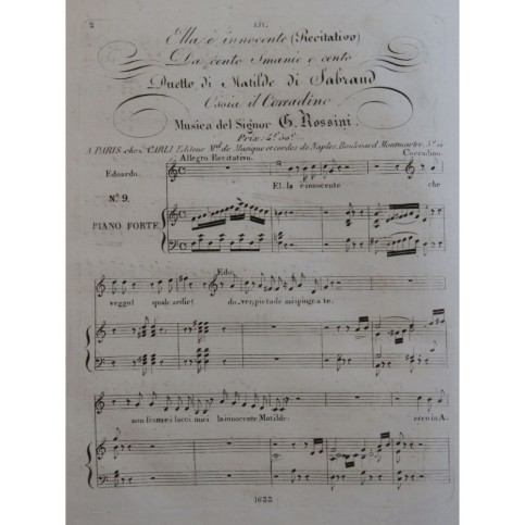 ROSSINI G. Matilde di Shabran No 9 Chant Piano ca1821