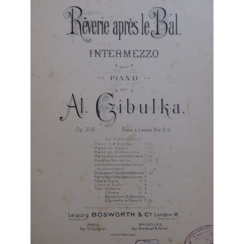 CZIBULKA Alphons Rêverie après le Bal Piano Mandoline ca1890