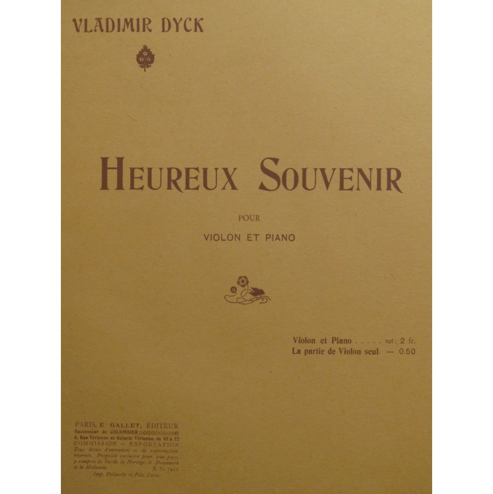 DYCK Vladimir Heureux souvenirs Violon Piano