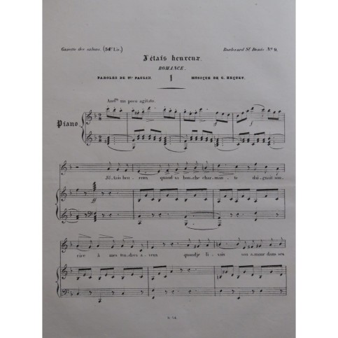 HEQUET G. J'étais heureux Chant Piano ca1840