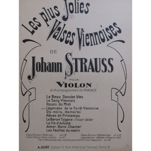 STRAUSS Johann Légendes de la Forêt Viennoise Piano Violon