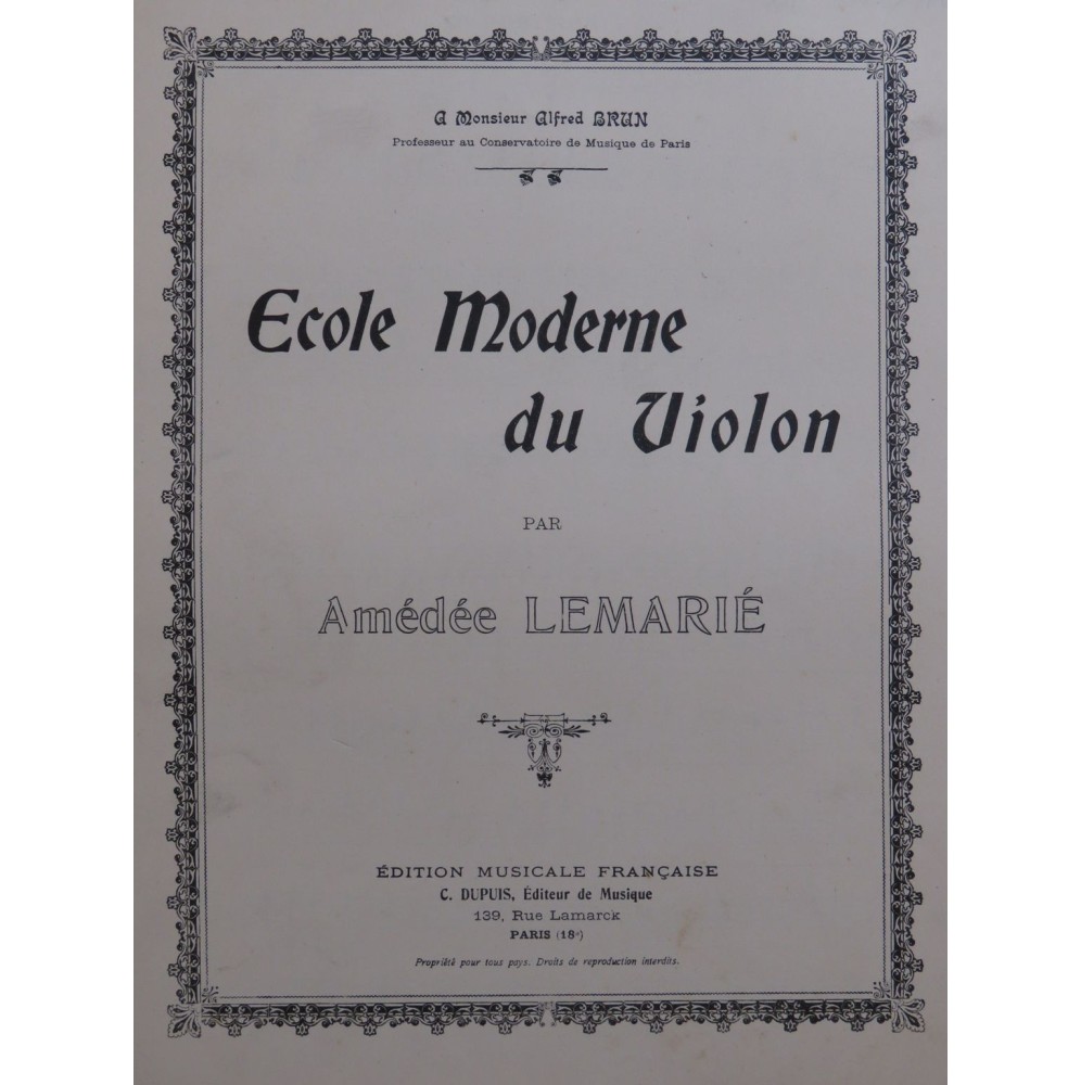 LEMARIÉ Amédée Ecole Moderne Livre No 3 Violon ca1915