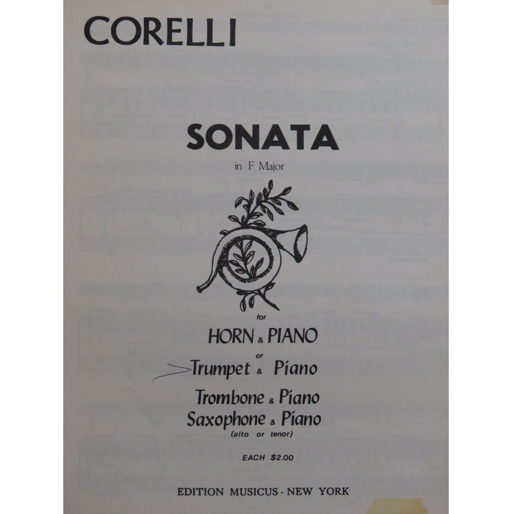 CORELLI Arcangelo Sonata in F Major Piano Cornet ou Saxophone
