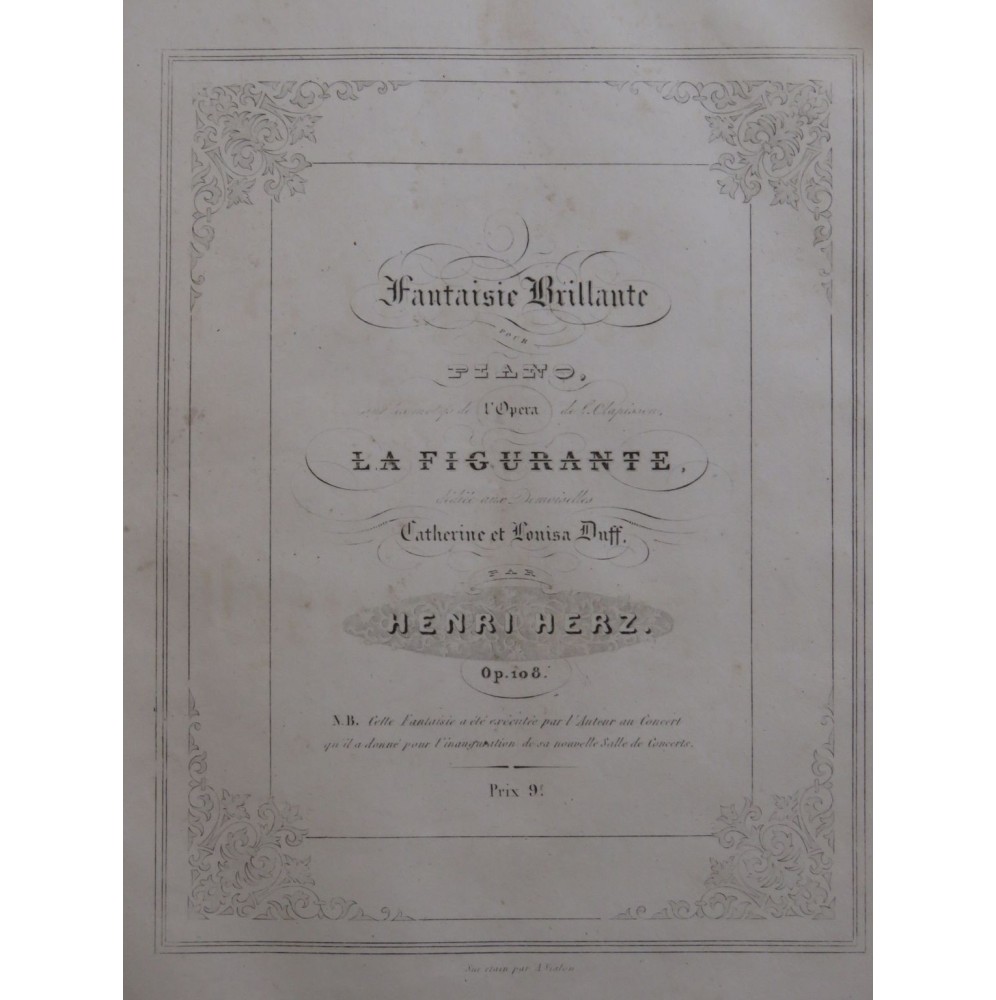 HERZ Henri Fantaisie Brillante sur La Figurante Piano ca1850