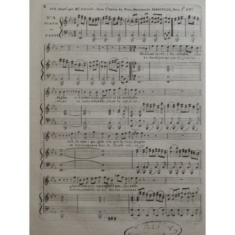 PAESIELLO G. Nina No 2 Air Chant Piano ou Harpe ca1820