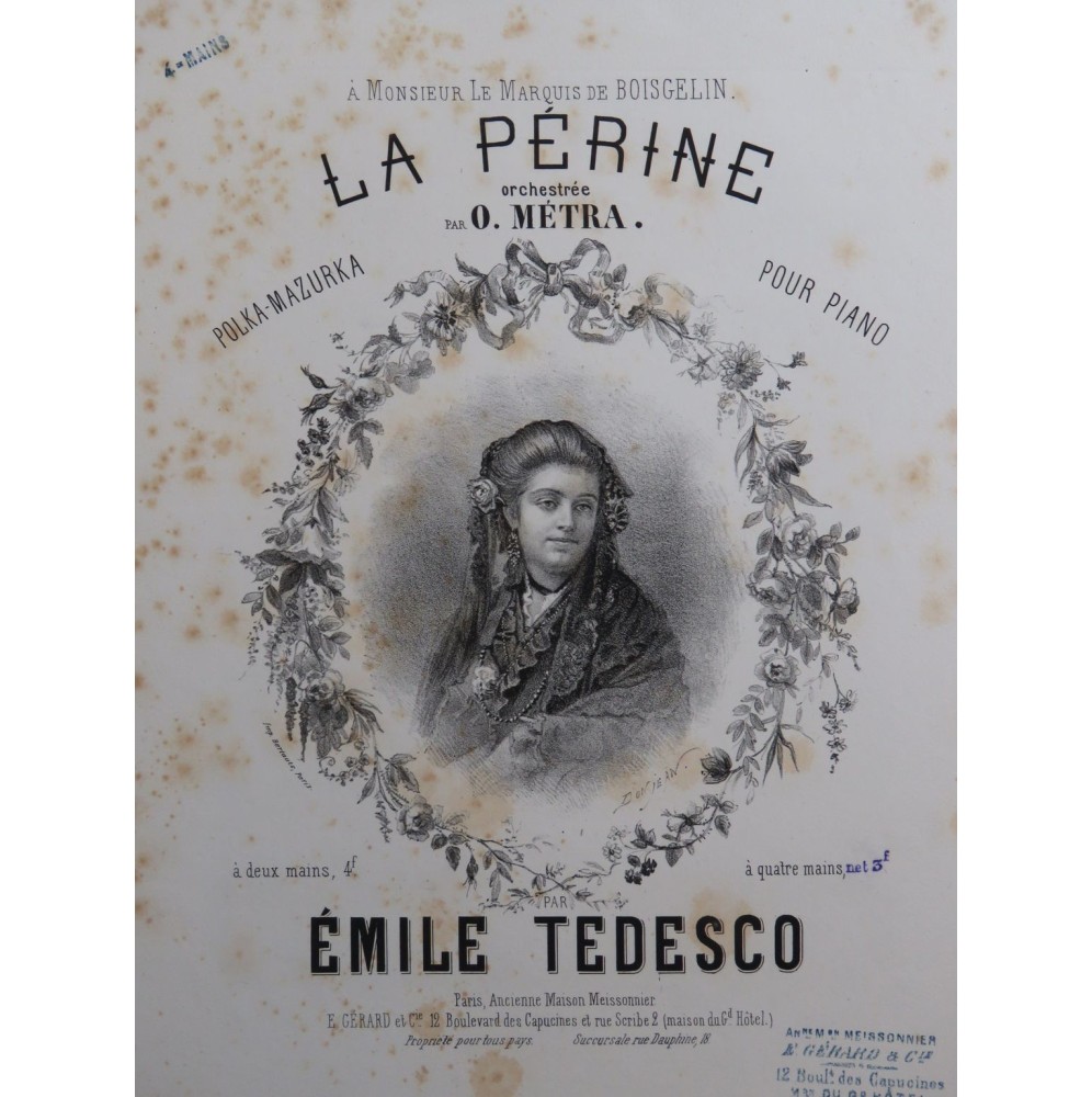 TEDESCO Émile La Périne Polka Mazurka O. Métra Piano 4 mains 1874