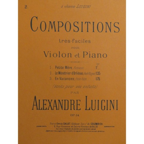 LUIGINI Alexandre Le Ménétrier d'Orliénas Piano Violon 1929