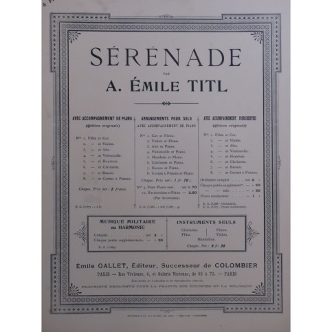 TITL A. Emile Sérénade Basson Piano 1899