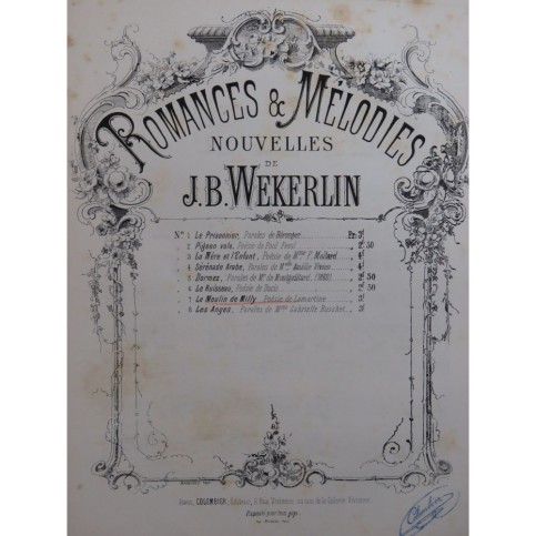 WEKERLIN J. B. Le Moulin de Milly Chant Piano ca1874