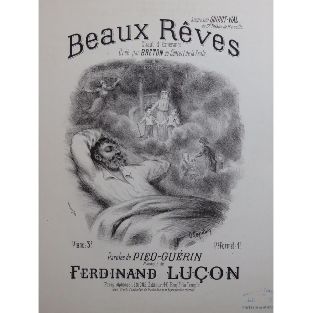 LUÇON Ferdinand Beaux Rêves Chant Piano ca1880