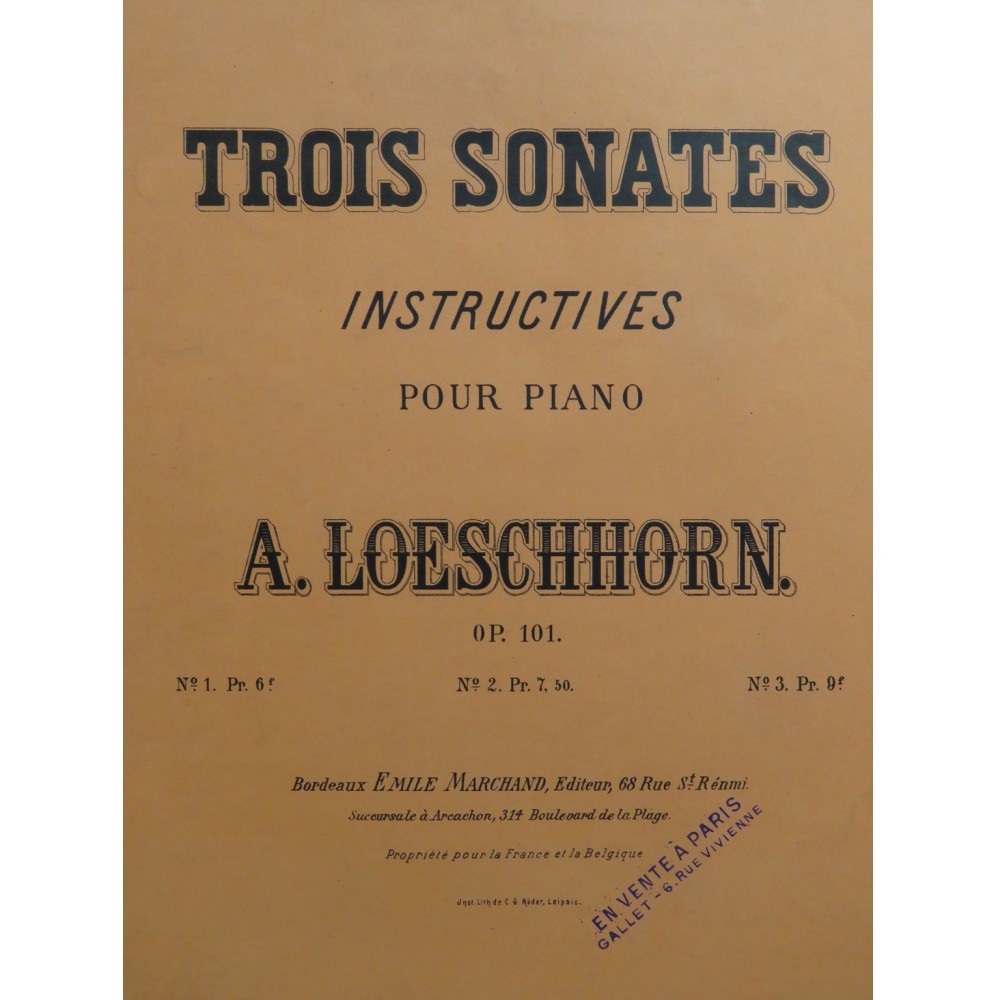 LOESCHHORN Albert Sonate No 2 Op 101 Piano ca1900