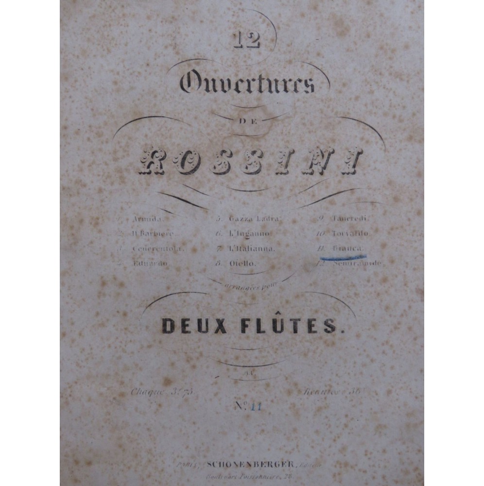 ROSSINI G. Bianca e Falliero Ouverture pour 2 Flûtes ca1850