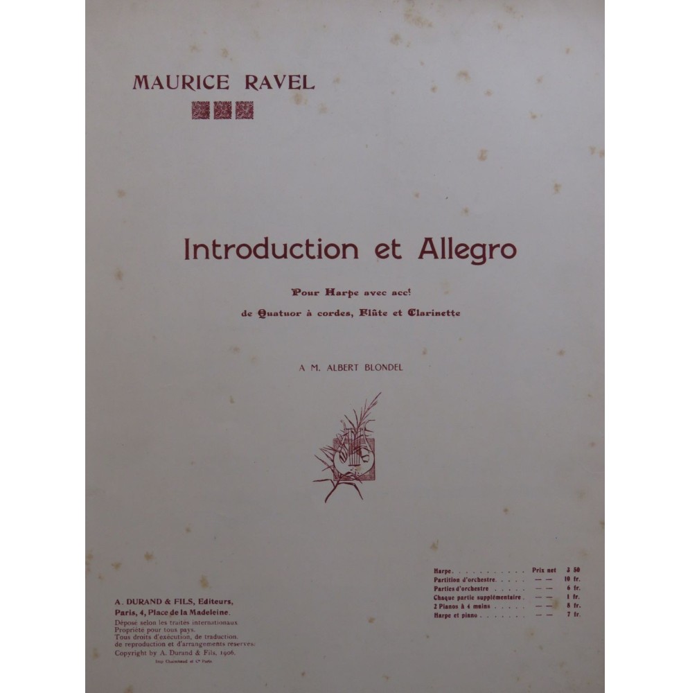 RAVEL Maurice Introduction et Allegro 2 Pianos 4 mains 1906