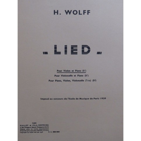WOLFF H. Lied Violon Piano 1939