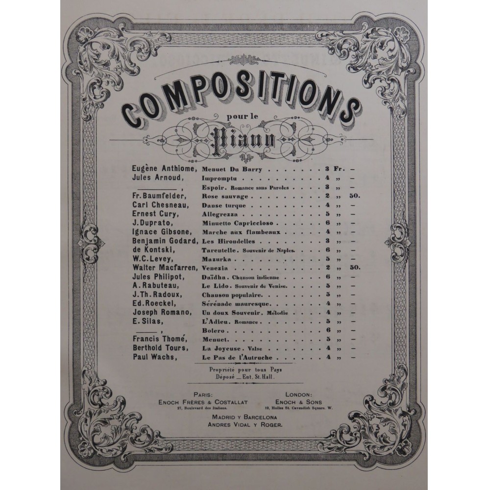 DUPRATO Jules Minuetto Capriccioso Piano ca1885