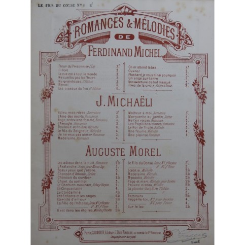 MOREL Auguste Le Fils du Corse Chant Piano ca1890