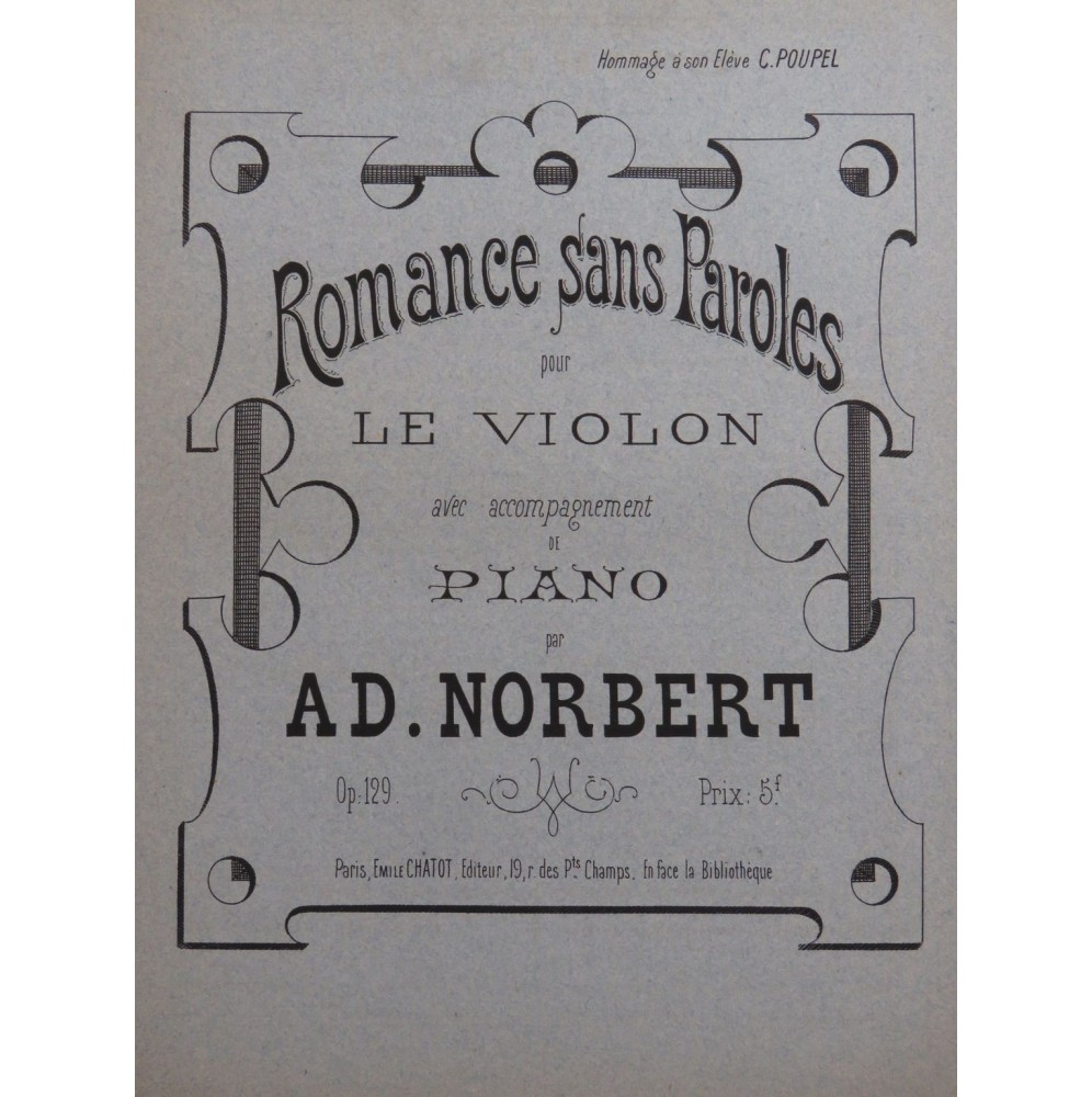 NORBERT Ad. Romance sans Paroles Violon Piano ca1880