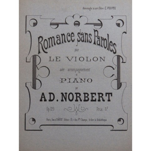 NORBERT Ad. Romance sans Paroles Violon Piano ca1880