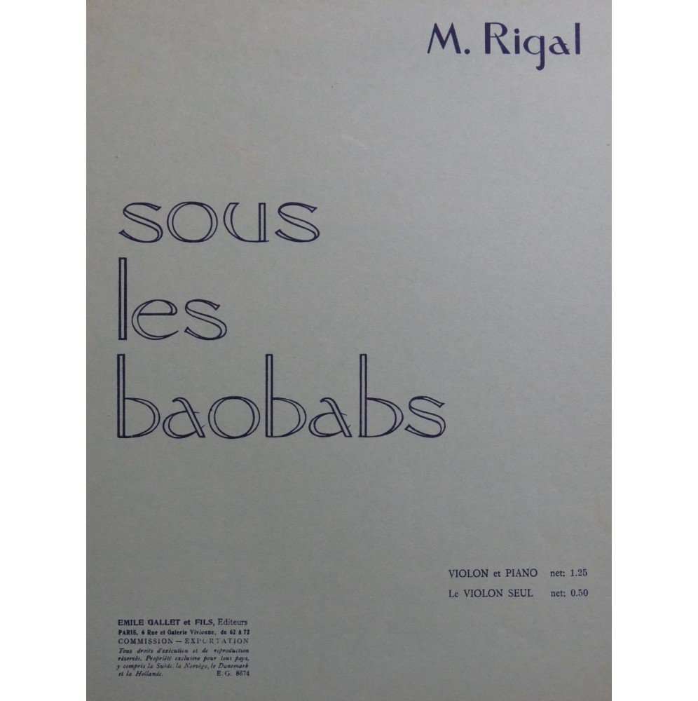 RIGAL Marius Sous les Baobabs Violon Piano