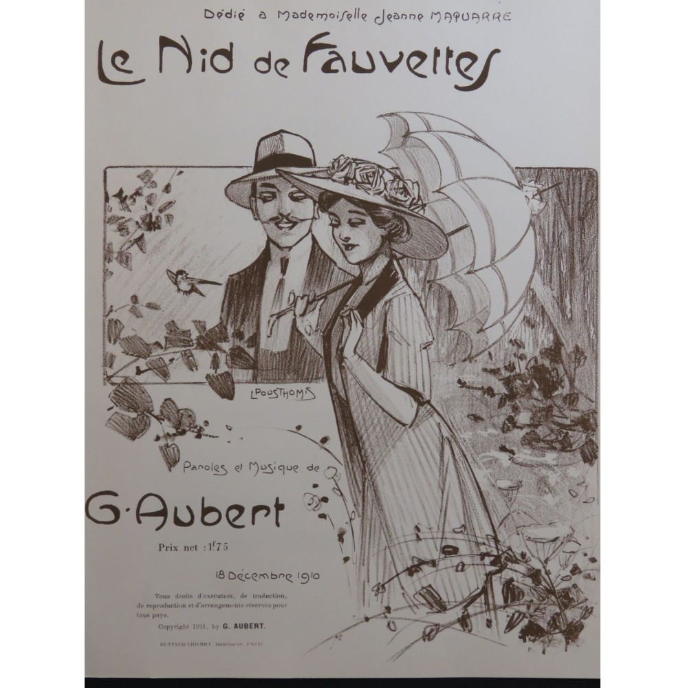 AUBERT Gaston Le Nid de Fauvettes Pousthomis Piano Chant 1911