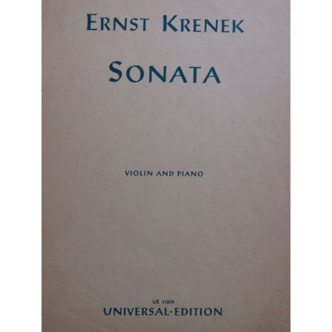 KRENEK Ernst Sonata Piano Violon