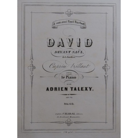 TALEXY Adrien David devant Saül Caprice Brillant op 72 Piano ca1854