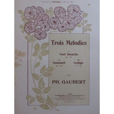 GAUBERT Philippe Nuit Blanche Chant Piano 1912