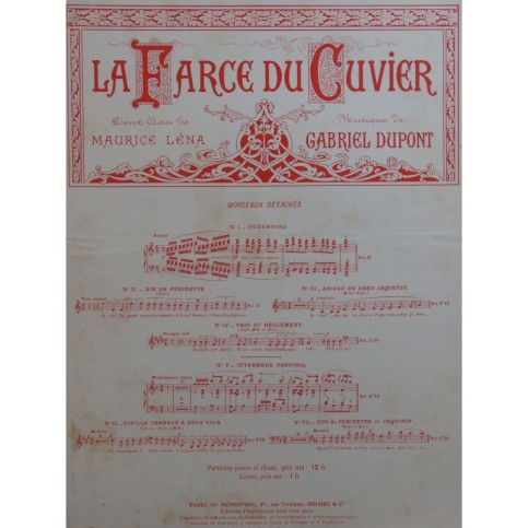 DUPONT Gabriel La Farce du Cuvier No 6 Chant Piano 1912