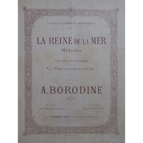BORODINE Alexandre La Reine de la Mer Chant Piano ca1890