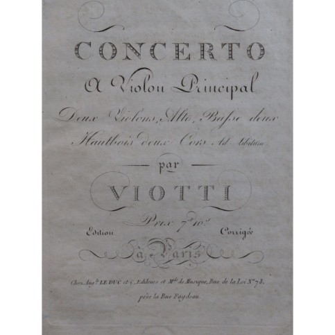 VIOTTI J. B. Concerto No 13 La Maj Violons Alto Basse Cors Hautbois ca1785