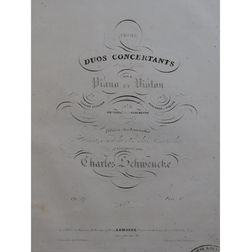 SCHWENCKE Charles Thème Italien Piano Violon ca1835