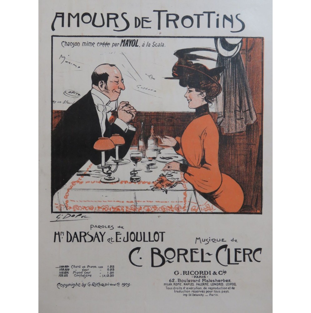 BOREL-CLERC Charles Amours de Trottins Chant Piano 1903