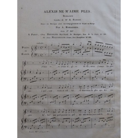 ROMAGNESI Antoine Alexis ne m'aime plus Chant Piano ou Harpe ca1820