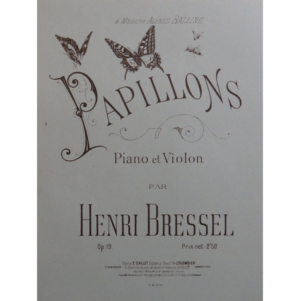 BRESSEL Henri Papillons Piano Violon ca1900