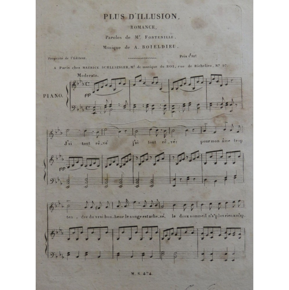 BOIELDIEU Adrien Plus d'Illusion Chant Piano ca1820