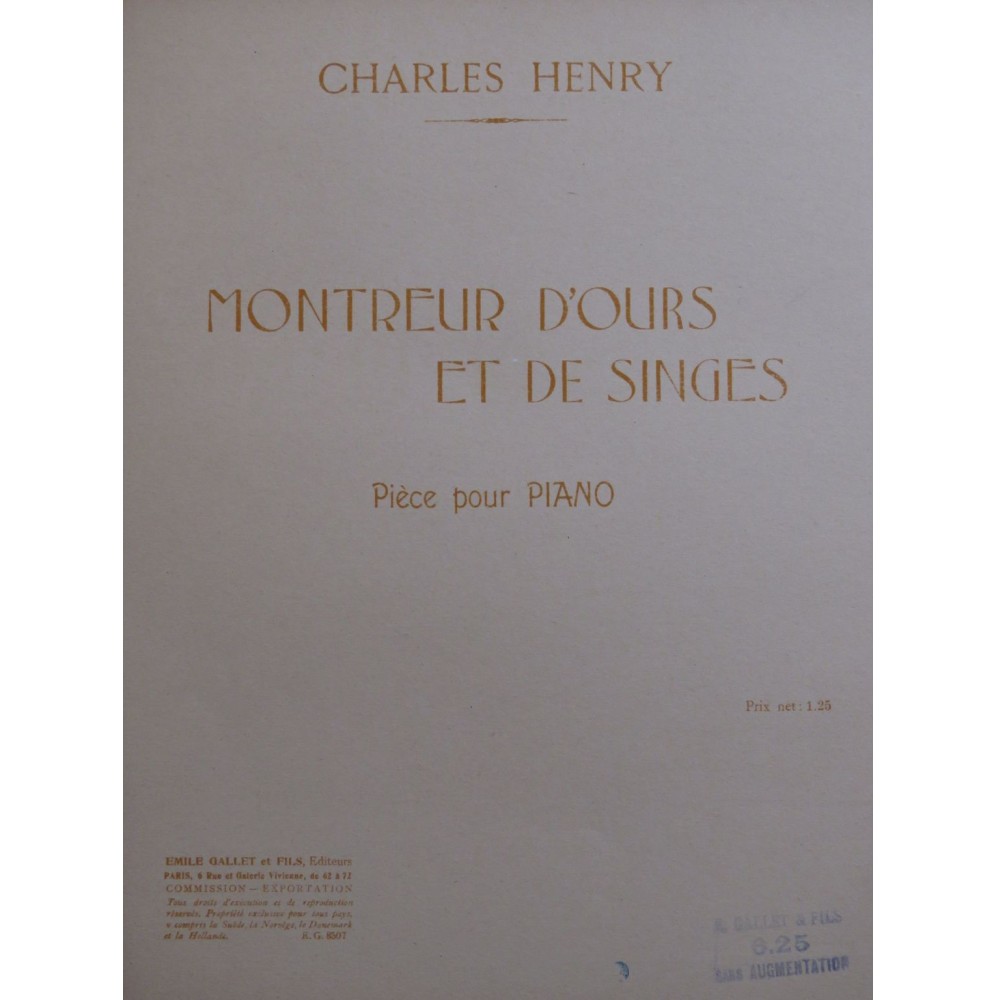 CHARLES-HENRY Montreur d'Ours et de Singes Piano 1930