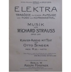 STRAUSS Richard Elecktra Opéra Chant Piano 1908