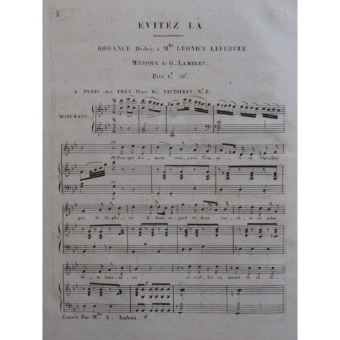 LAMBERT G. Evitez La Chant Piano ca1820