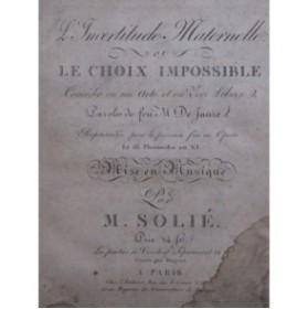 SOLIÉ Jean-Pierre L'Incertitude Maternelle Opéra Chant Orchestre ca1805