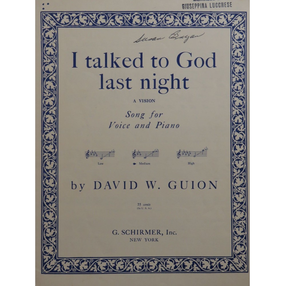 GUION David W. I Talked to God last night Piano Chant 1940