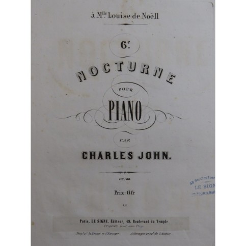 JOHN Charles Nocturne No 6 Piano ca1850