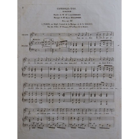 BOULANGER Ernest Console-toi Romance Chant Piano ca1830