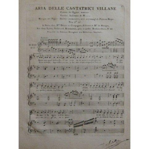 FIORAVANTI Valentino La Cantatrici Villane No 5 Chant Piano ou Harpe ca1810