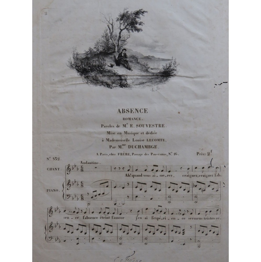 DUCHAMBGE Pauline Absence Chant Piano ca1830