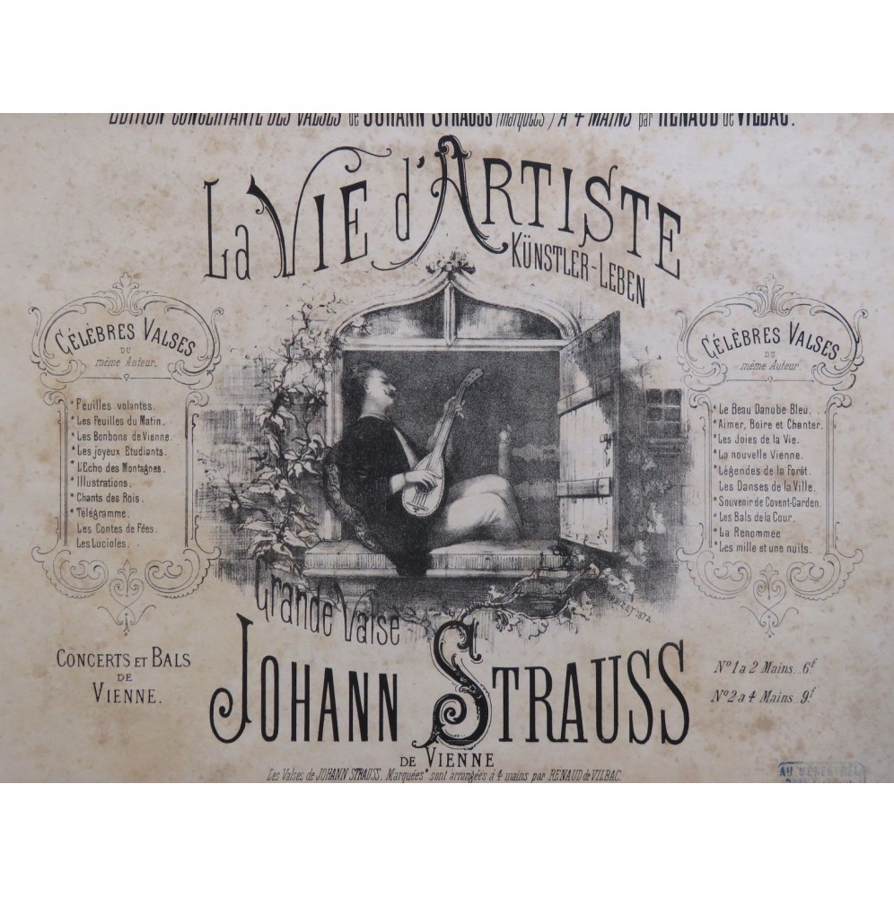 STRAUSS Johann La Vie d'Artiste Piano 4 mains ca1873