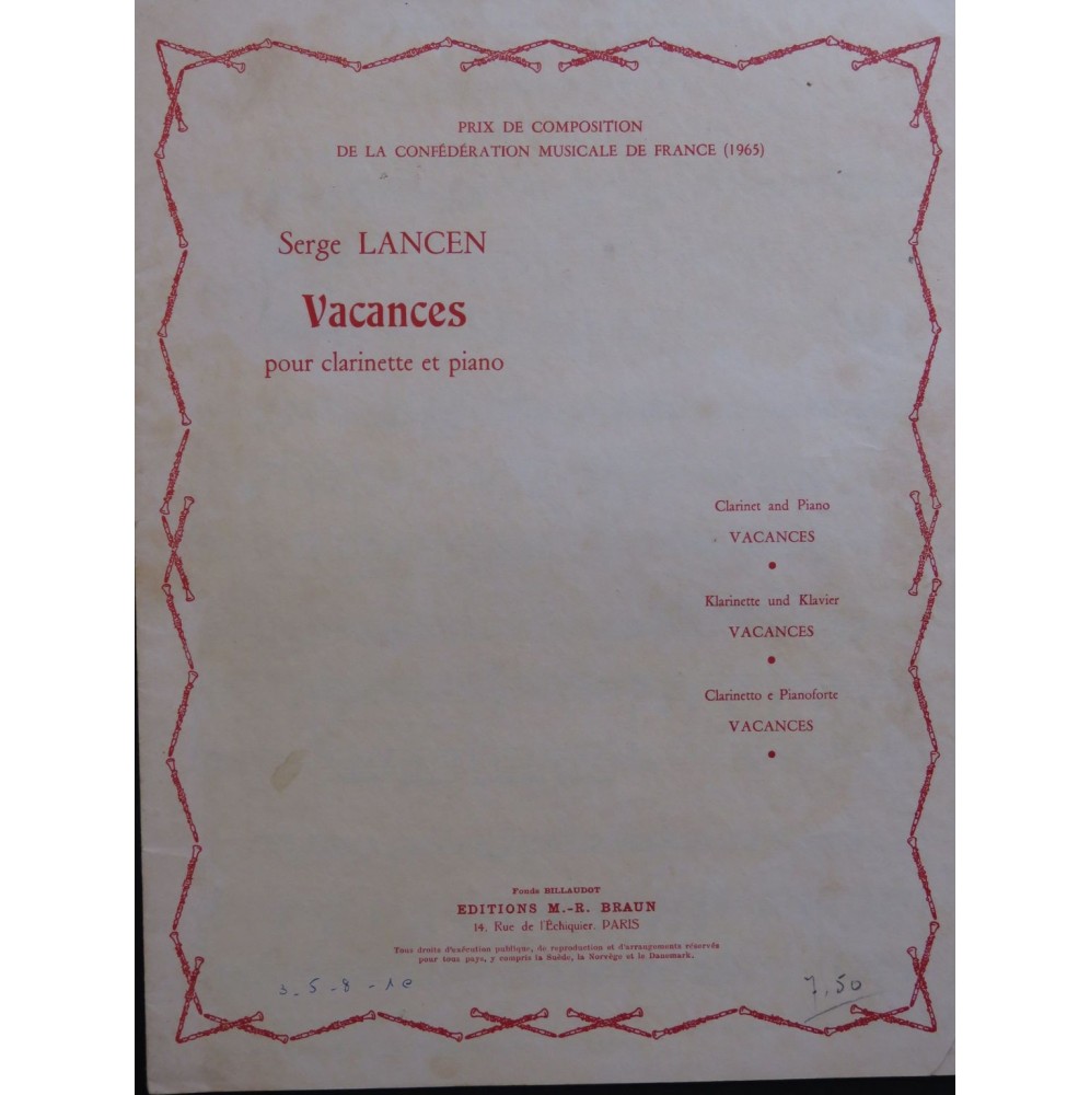 LANCEN Serge Vacances Piano Clarinette 1965